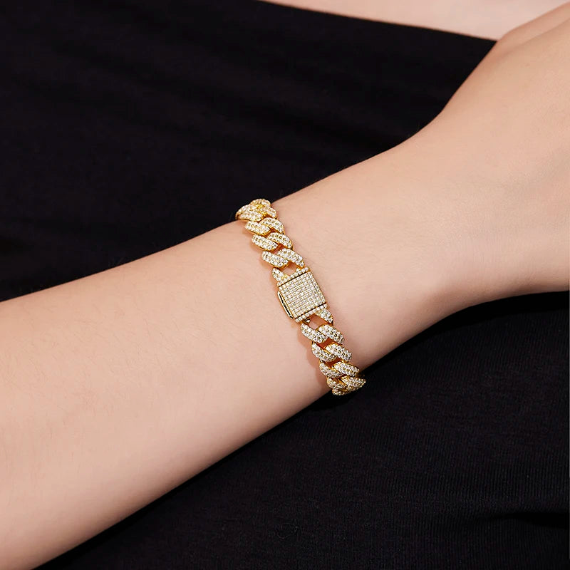 1pc S925 Sterling Silver with 10.4CT-15.3CT Moissanite Cuban Bracelet for Men and Women, Silver Weight: 32.4g | Gemstone Jewelry