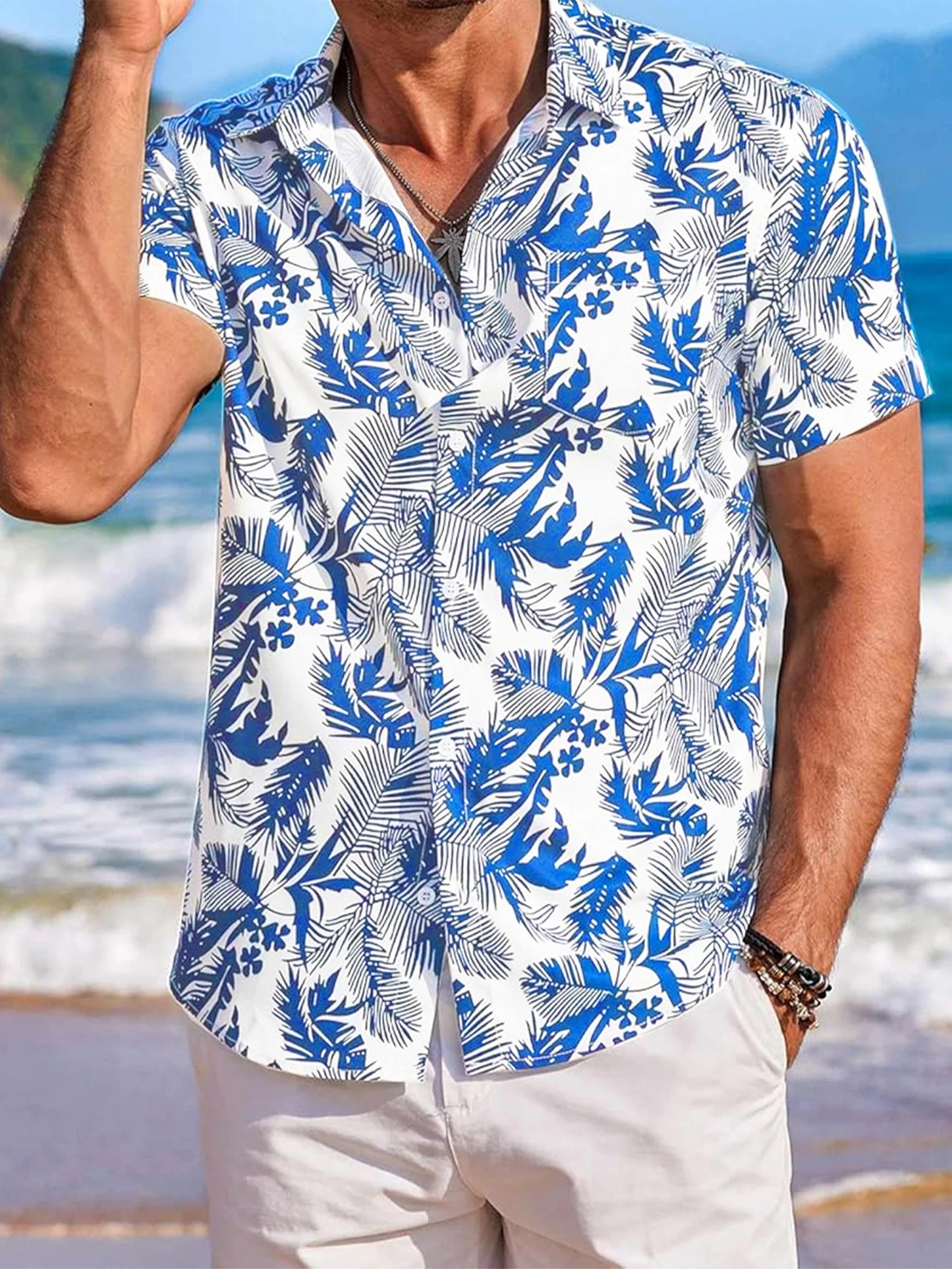 Men s Tropical Print Short Sleeve Hawaiian Shirt with Button Down Collar for Casual Beachwear and Everyday Wear