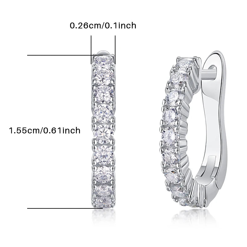 JIUZUAN 925 Sterling Silver Hoop Earrings with Moissanite, Elegant Round Shape, Hypoallergenic, Ideal for Daily Wear or Special