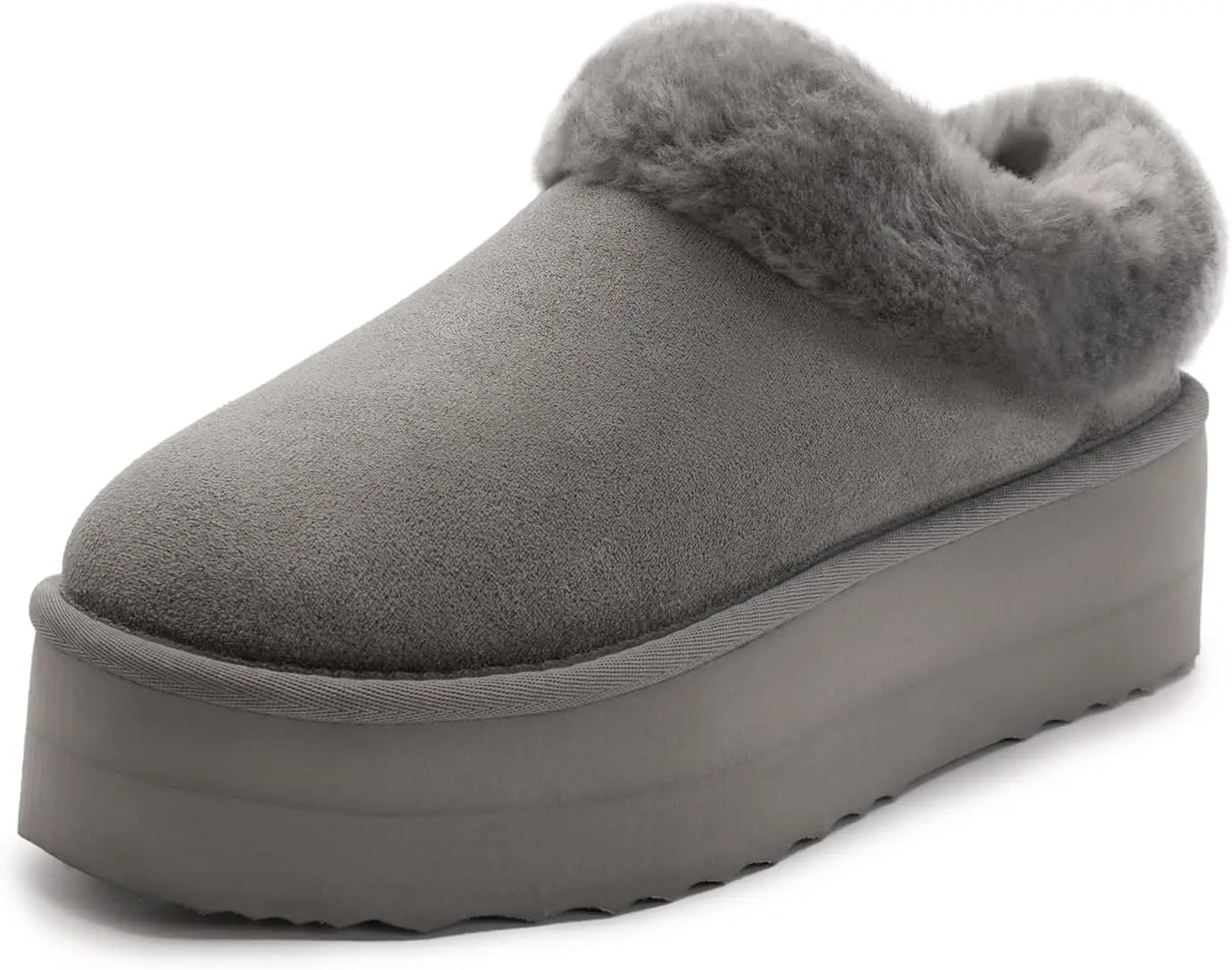 Women's Platform Slippers Fluffy House Slippers For Indoor And Outdoor Short Ankle Boot Fur Lined Clog Slippers