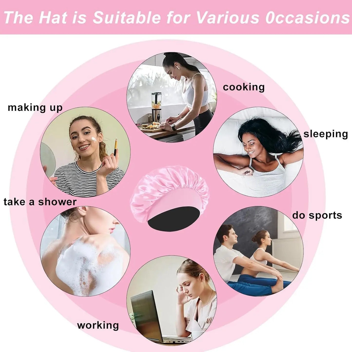 Women Satin Bonnet Night Sleep Cap Hair Hat Silk Head Cover Wide Elastic Band