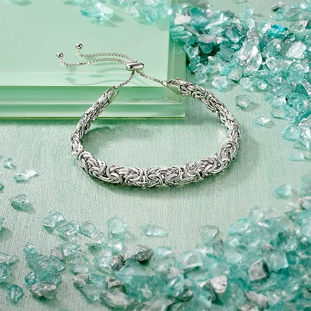 New S925 Sterling Silver Byzantine Emperor Chain Bracelet for Men Women Polished Length Adjustable Kpop Jewelry Ships from USA