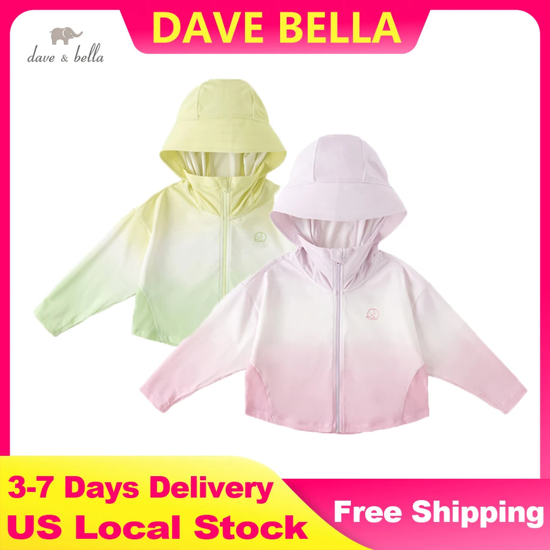 Dave Bella Summer Sunscreen Clothes Coats for Girls Cool Sense Sun Protection Clothes Beach Clothing Hooded DB2234158