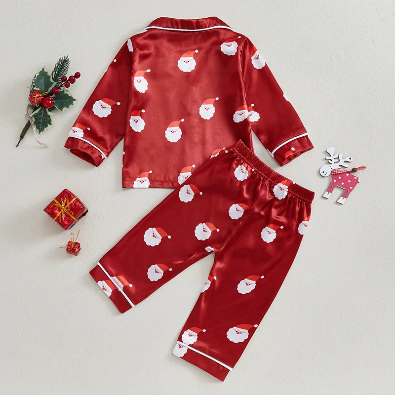 Toddler Girls Christmas Pajamas Set Santa Print Shirts Tops Long Pants 2 Pieces Lounge Suit Sleepwear