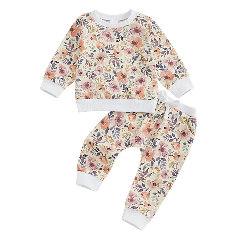 Toddler Girl 2-Piece Winter Outfits Long Sleeve Floral Print Hoodie Leggings Set Baby Clothes for Fall