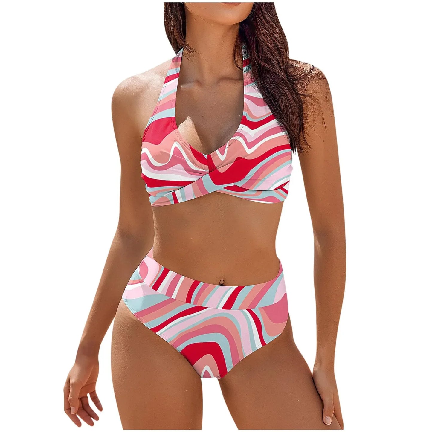 bikini Beach Colour Block Floral Printed Women's Swimsuit High Waist Two Piece For Teenagers biquinis feminino tendência 2024