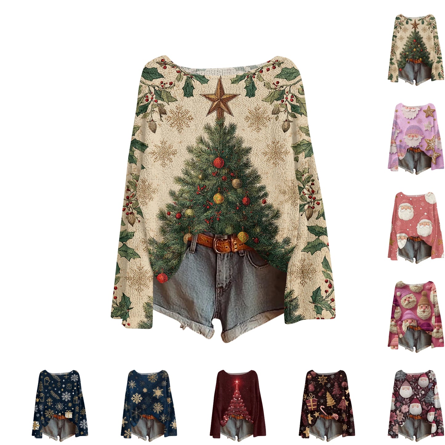 Women'S Round Neck Lightweight Sweater Casual Long Sleeve Christmas Print Knit Pullover Pulls Femmes Ropa De Mujer Woman Clothes