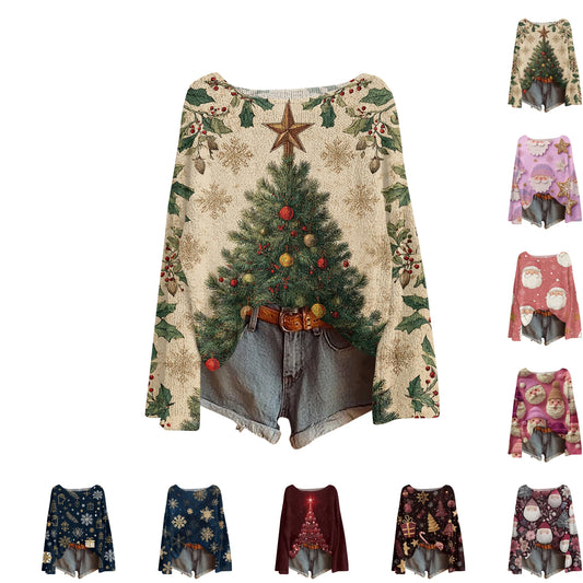 Women'S Round Neck Lightweight Sweater Casual Long Sleeve Christmas Print Knit Pullover Pulls Femmes Ropa De Mujer Woman Clothes