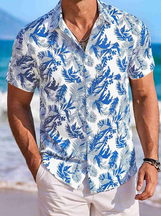 Men s Tropical Print Short Sleeve Hawaiian Shirt with Button Down Collar for Casual Beachwear and Everyday Wear