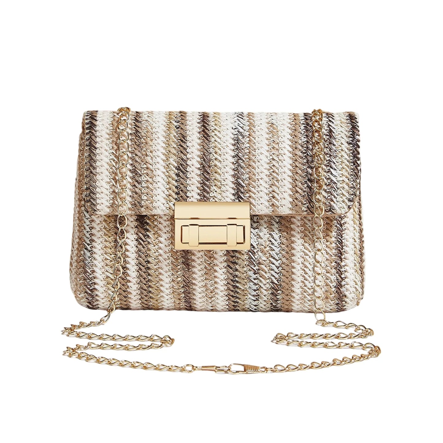 Colorful Striped Rattan Crossbody Bag Boho Woven Purse Shoulder Bag for Women Summer Beach Vacation Accessory