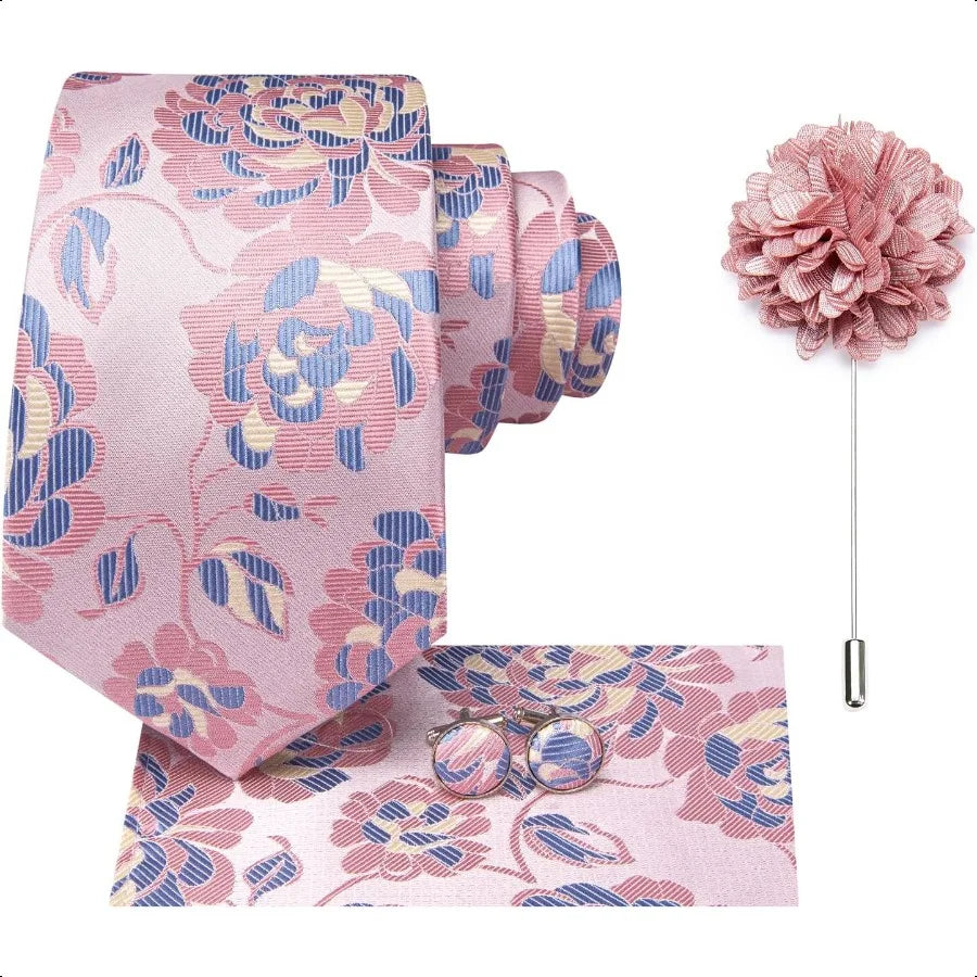 HiTie Men Ties Set Woven Necktie and Lapel Pin Pocket Square Cufflinks Sets Formal Business Wedding