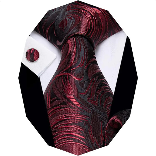 Paisley Tie Sets Floral Necktie Handkerchief Cufflinks Set Silk Woven Ties Business Wedding Party