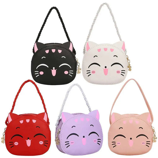 Girls Cute Sling Bag Cartoon Cat Kawaii Satchel Bag Casual Fashion Coin Purse Compact Kids Daily Bags
