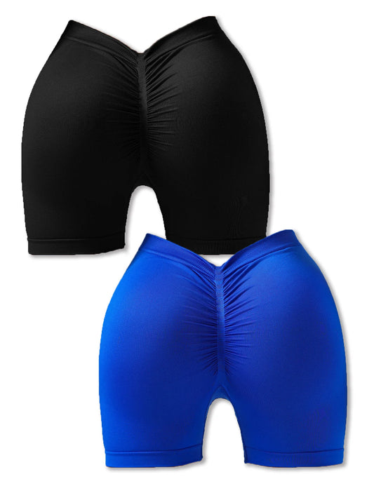 2 Pack Us Local Women'sBooty Lifting Shorts, V Back Biker Gym Compression Short, Scrunch Butt Lifting Yoga Deep V Back Shorts