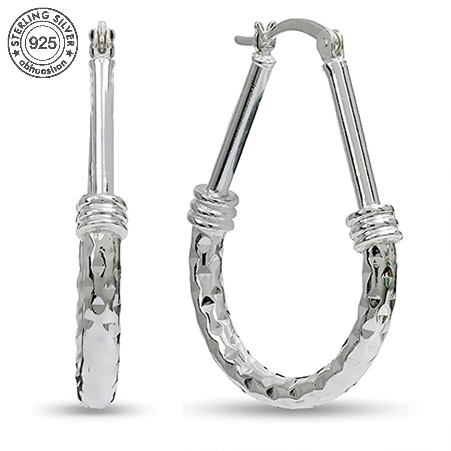 925 Silver, Textured Earrings, Women's Earrings, Classic Italian Design Diamond Cut Textured Earrings, Engagement and Wedding Co