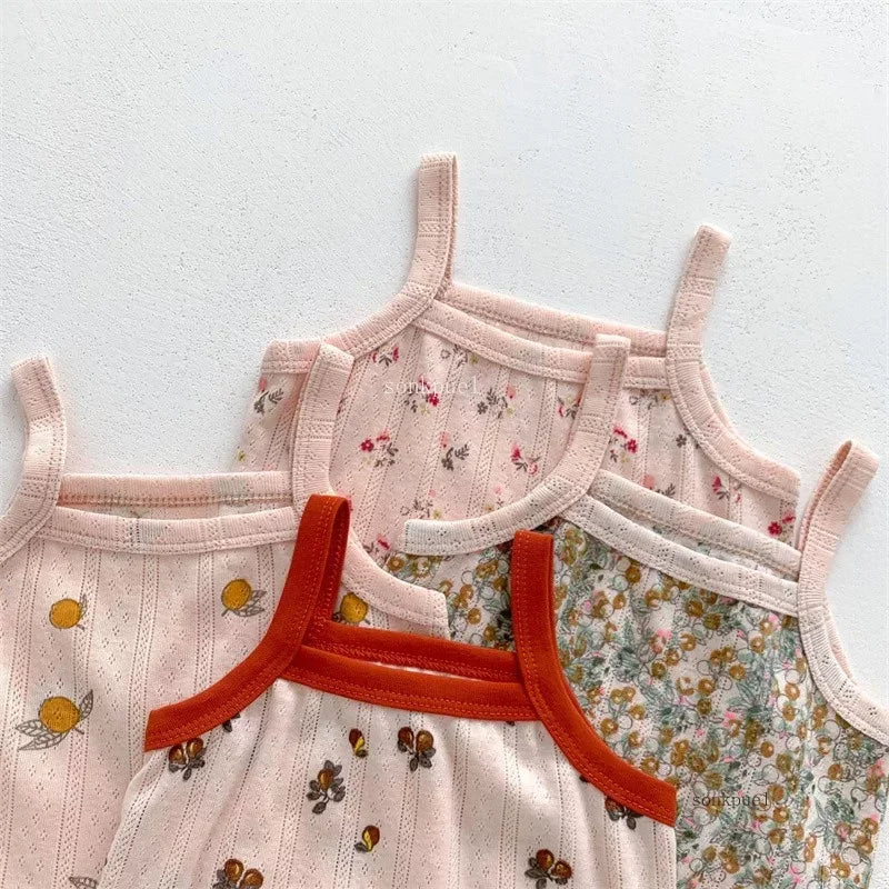 Baby Clothes Sets Summer Toddler Girl Strap Suits Cotton Printing Baby Boy Tops Tee and Shorts Infant Tracksuit Newborn Sets