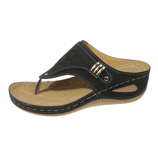 Women Orthopedic Summer Hollow Sandals Comfortable Thick Sole Beach Shoes Non Slip Clip Toe Outdoor Travel Footwear