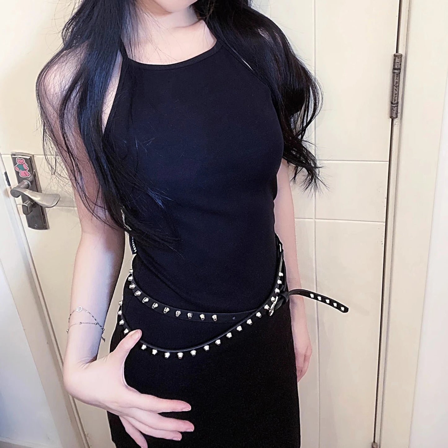 Fashionable Studded Belt with Double Layer Design and Pin Buckle Closure Perfect for Rocking the Street Party Scene