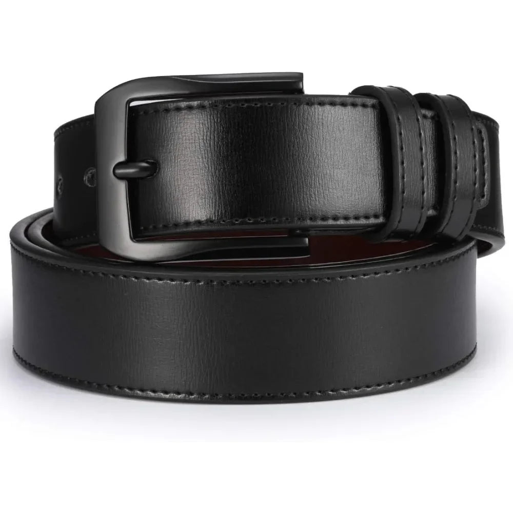 Men’s Casual Leather Jeans Belts 1 1/2” Wide  Thick Alloy Prong Buckle Work Dress Belt for Men