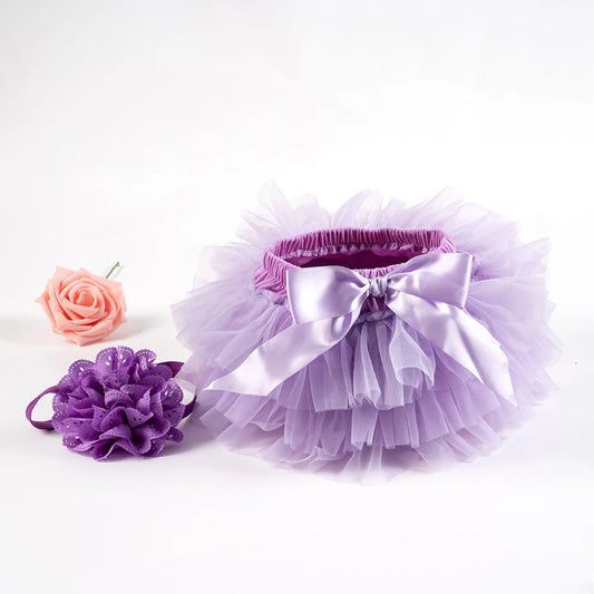 Baby girl tutu skirt 2pcs tulle lace bloomers diaper cover Newborn infant outfits Mauv headband flower set Baby mesh bloomer