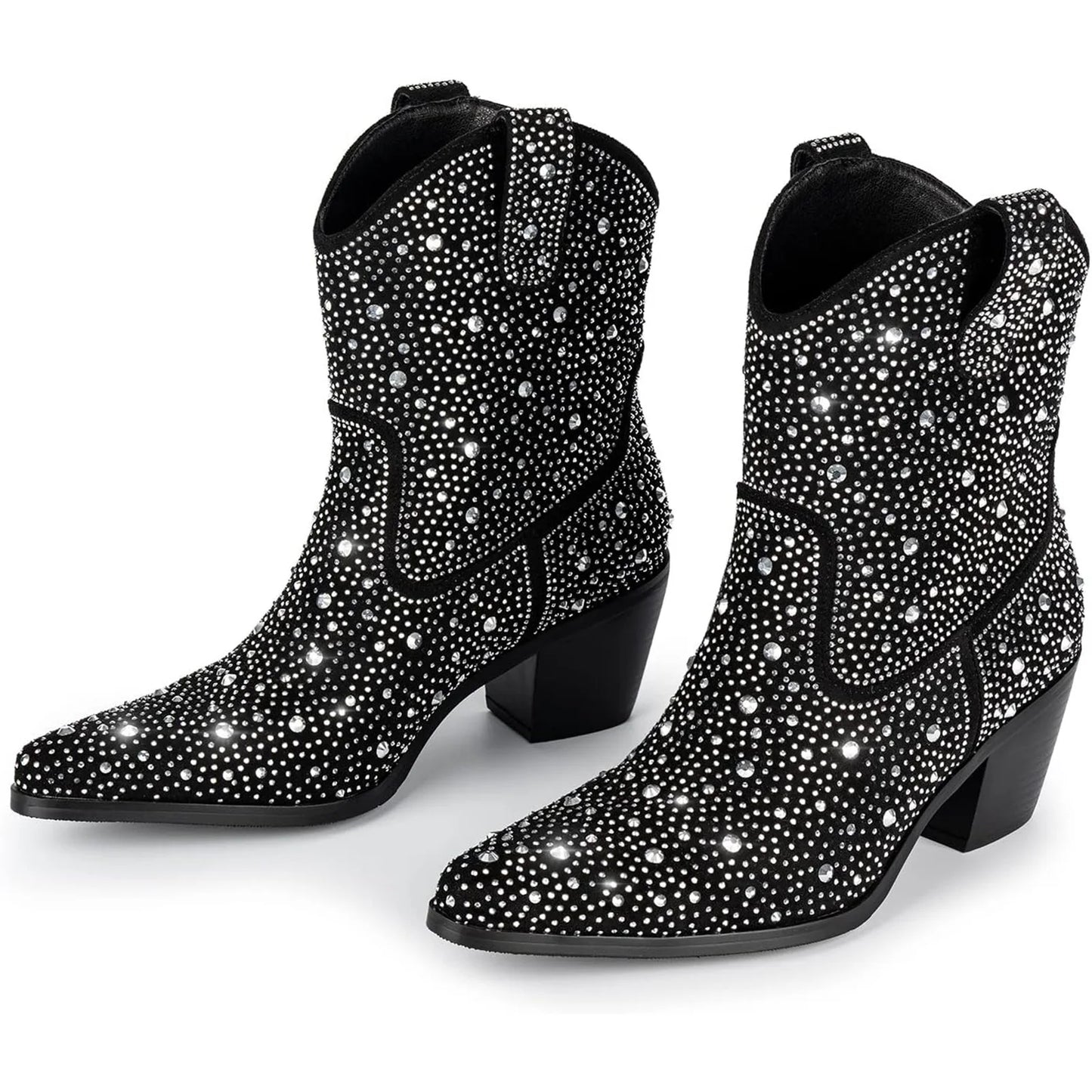 Rhinestone Cowboy Boots for Women - Sparkly Cowgirl Boots Wide Calf Glitter Bling Women's Western Boots Bedazzled Mid Calf Knee