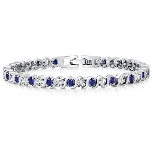 925 Sterling Silver Tennis Bracelet Sapphire Gemstone Blue Stone Bangle for Women Engagement Wedding Fine Jewelry Gift USA Stock
