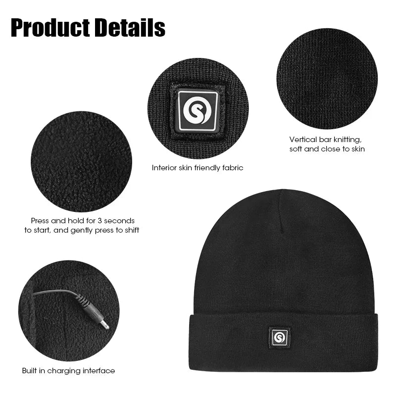 SNOW DEER-Rechargeable Heated Hat for Men Women, Cycling Caps, Electric Motorcycle Heating Cap, Snowboarding Accessories, Winter