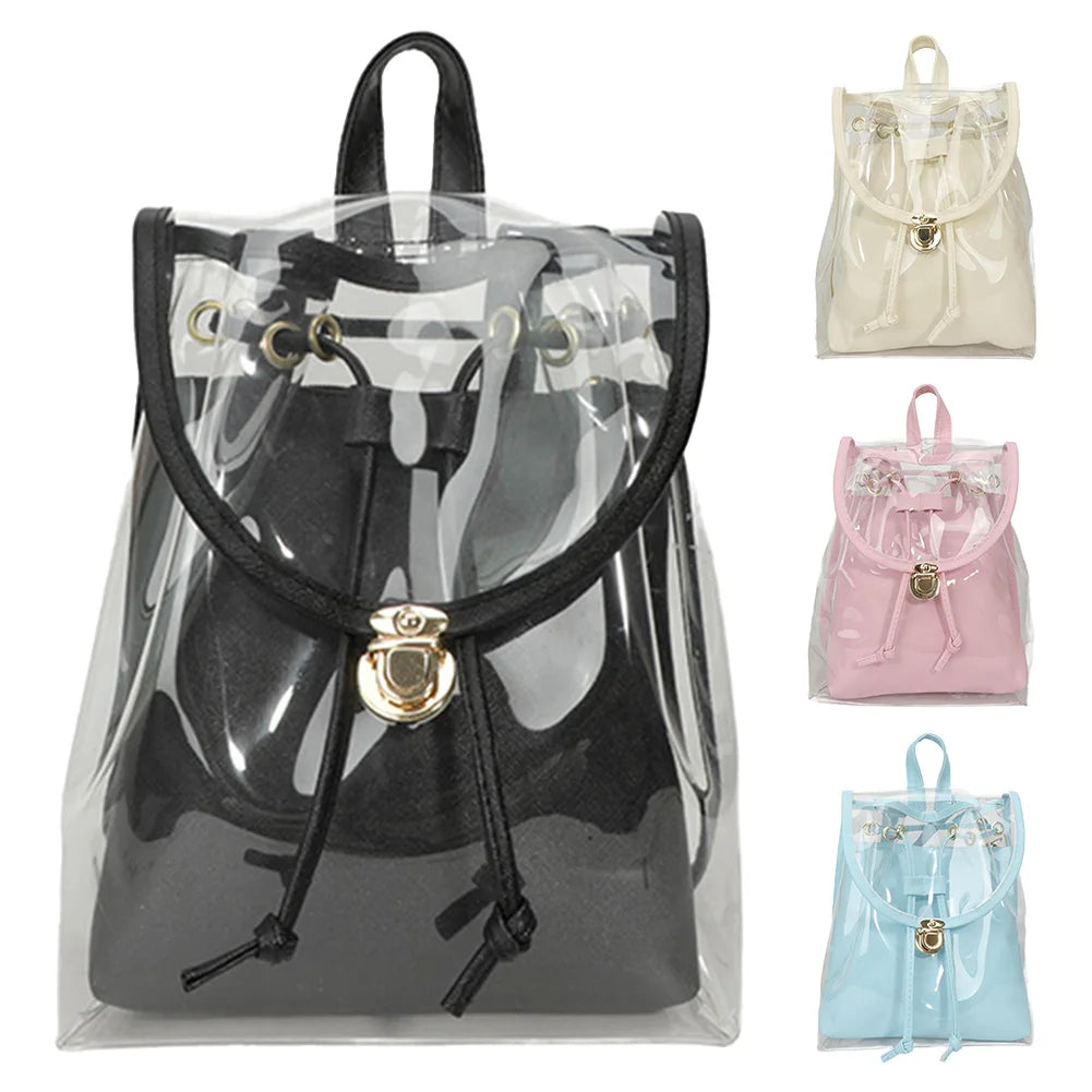 PVC Clear Backpack Waterproof Versatile Jelly Bag Large Capacity Transparent Laptop Rucksack Hiking Travel Camping Bag