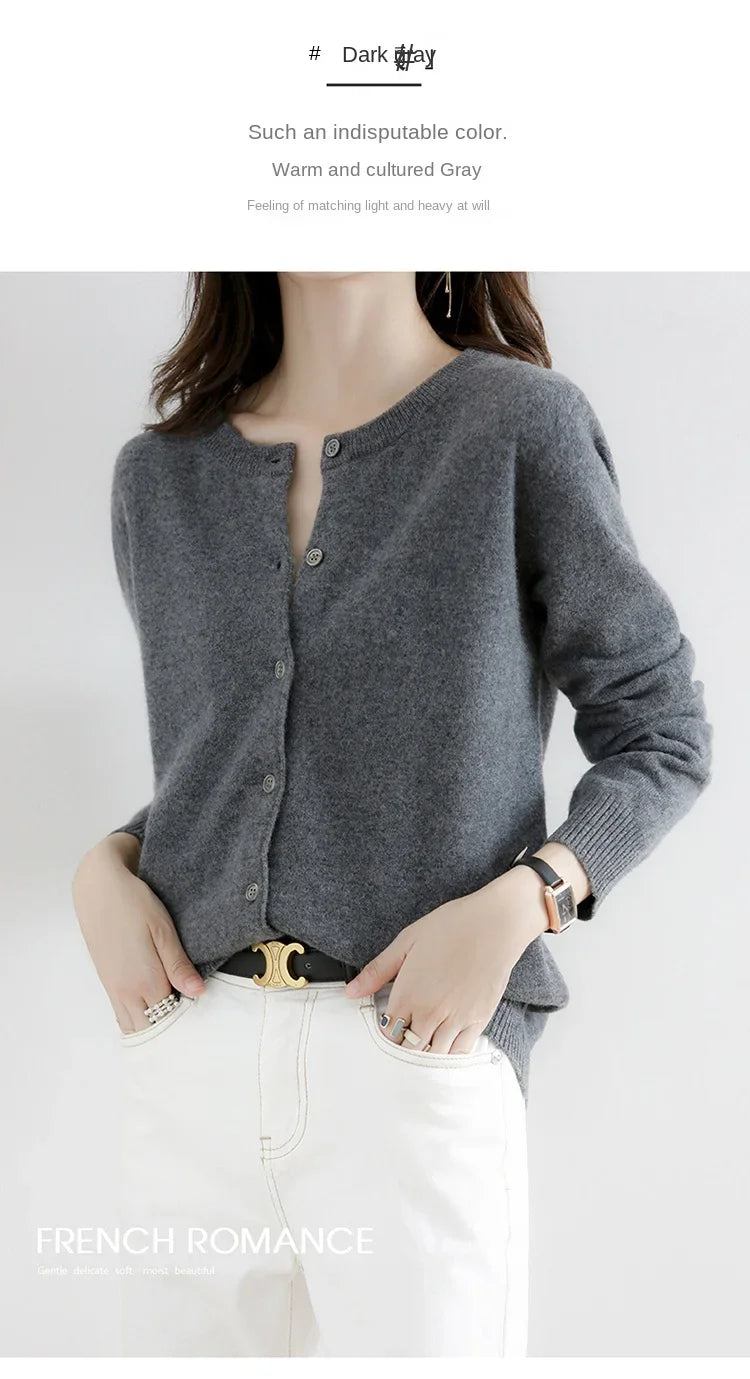 New Worsted Spring And Autumn Women Cardigan Round Neck Knitwear Solid Color Fashion High-grade Knitwear-ZD-021