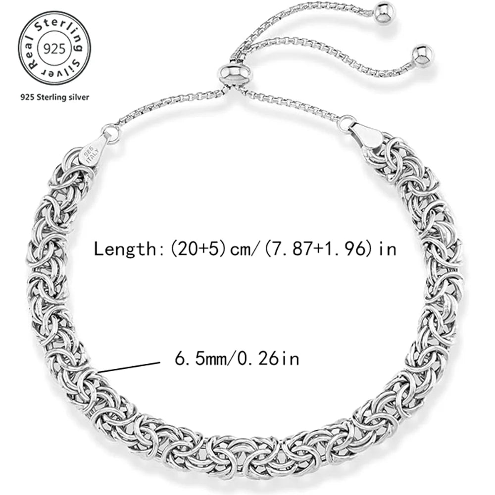 New S925 Sterling Silver Byzantine Emperor Chain Bracelet for Men Women Polished Length Adjustable Kpop Jewelry Ships from USA