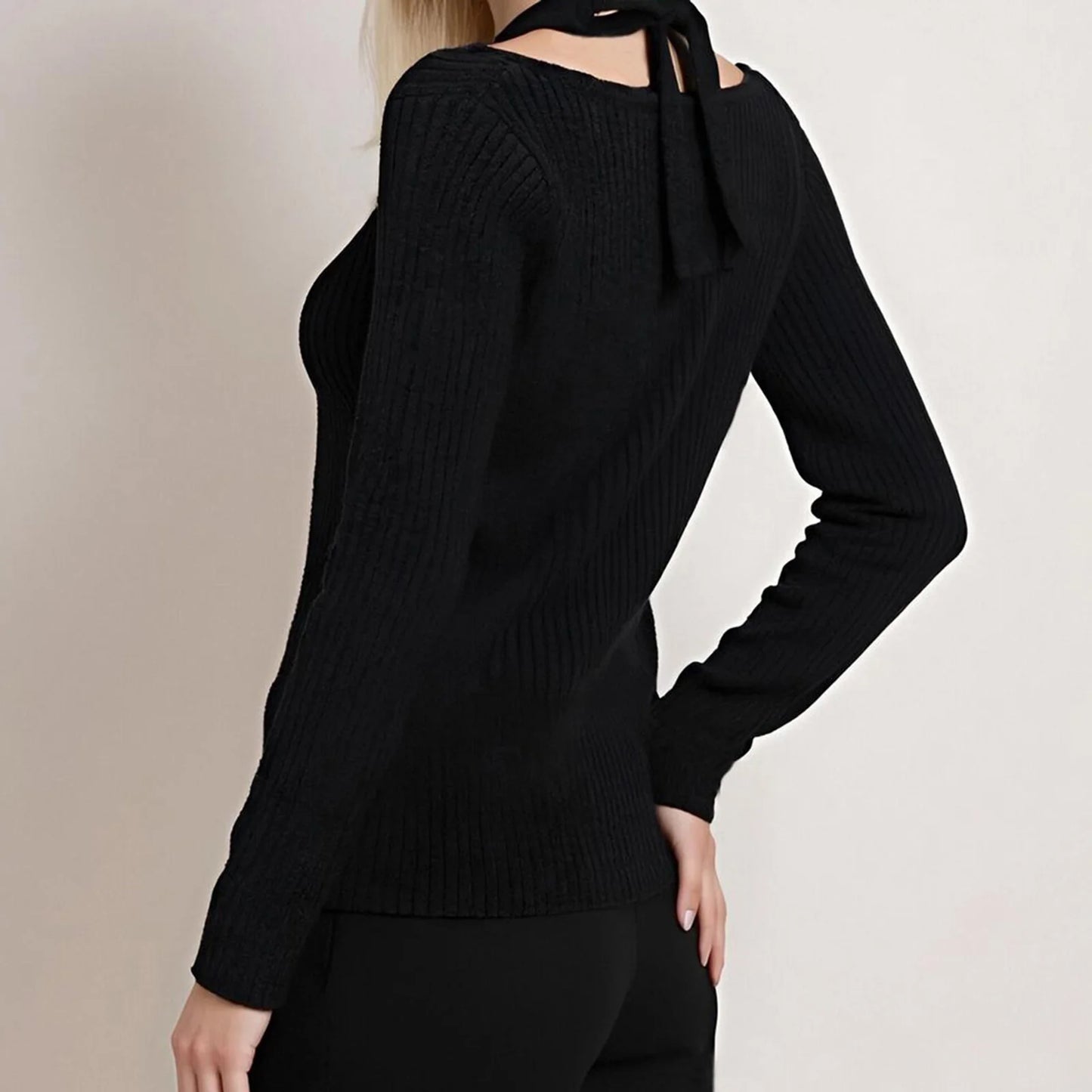 Women s Cozy Cable Knit Sweater with Cold Shoulder Detail and Halter Neckline for Autumn and Winter Fashion