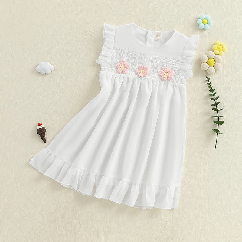 Adorable Baby Girls Floral Print Sleeveless Ruffle Dress for Summer Beach Wedding Party Casual Outfit Cute Dresswear