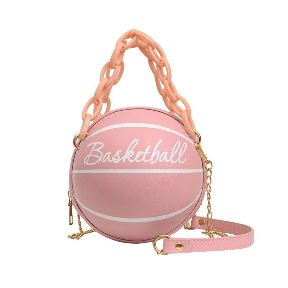 Women Basketball Shaped Cross Body Messenger Bag Zipper PU Leather Mini Shoulder Bag Basketball Purse for Girls Women
