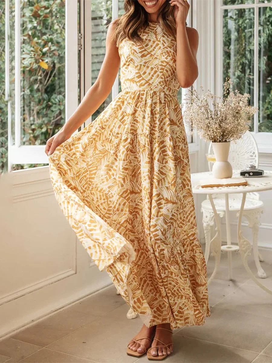 Women Bohemian Floral Dress Summer Backless A-Line Party Dress for Cocktail Beach Club Streetwear