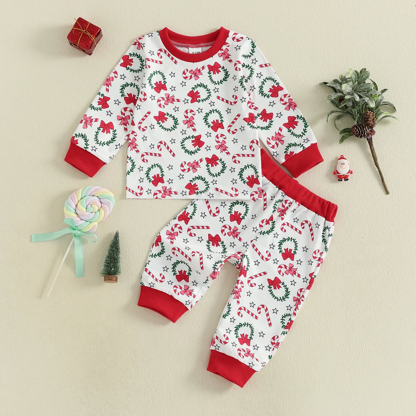 Toddler 2-Piece Christmas Pajama Set with Reindeer Print Long Sleeve Top and Pants Festive Holiday Sleepwear for Kids