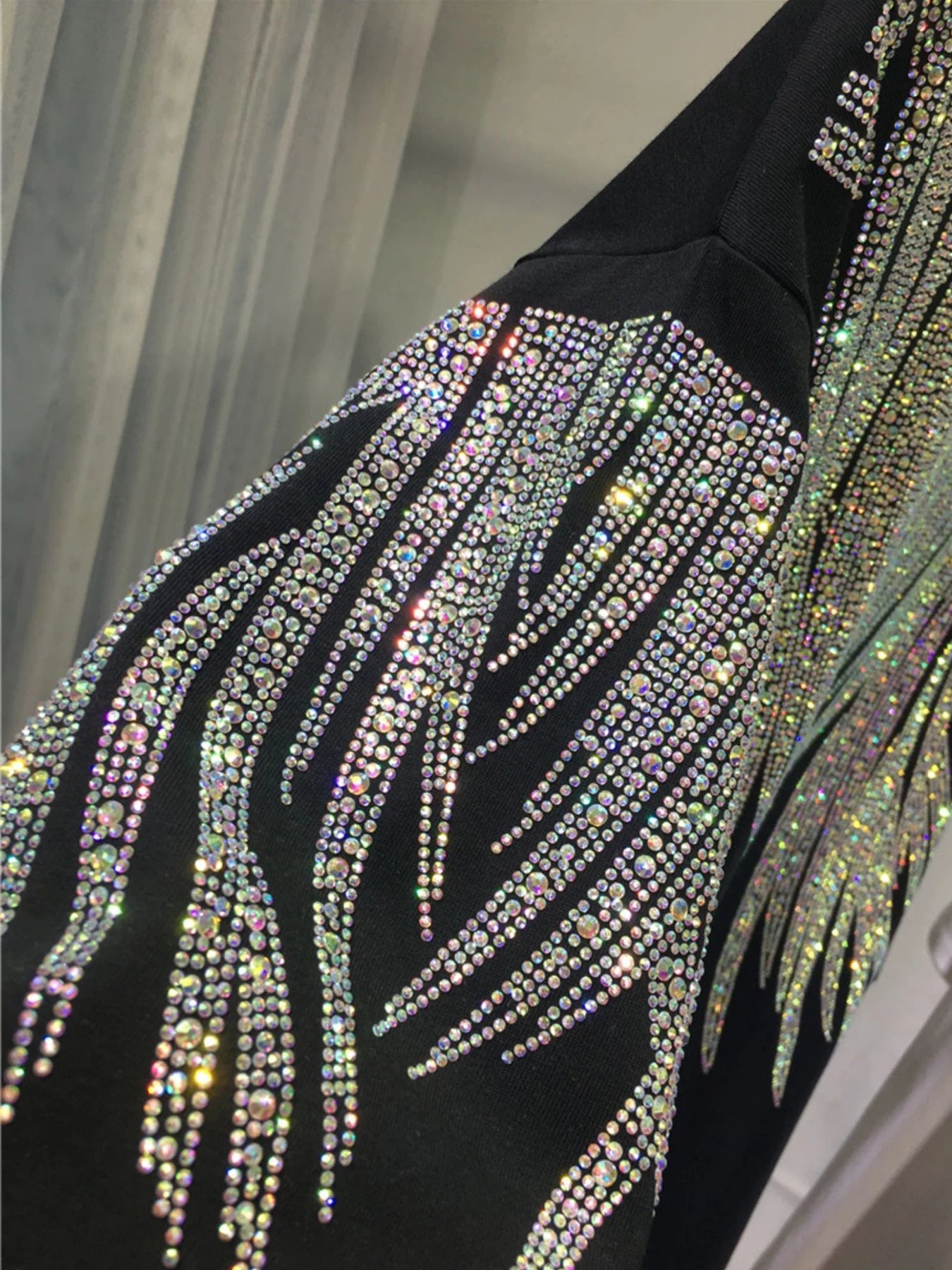 Plus Size Sweatshirt Sparkling Rhinestones Graphic Crew Neck Pullover Long Sleeve Top for Spring, Fall and Winter Casual