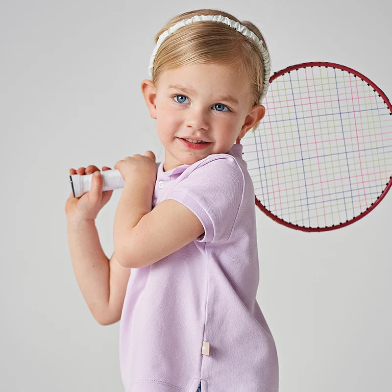 Dave Bella Girl's Summer Polo T-shirt Short Sleeve Cotton T-Shirt Children Casual Outdoor Clothes Kids Sister Clothes DB2240618