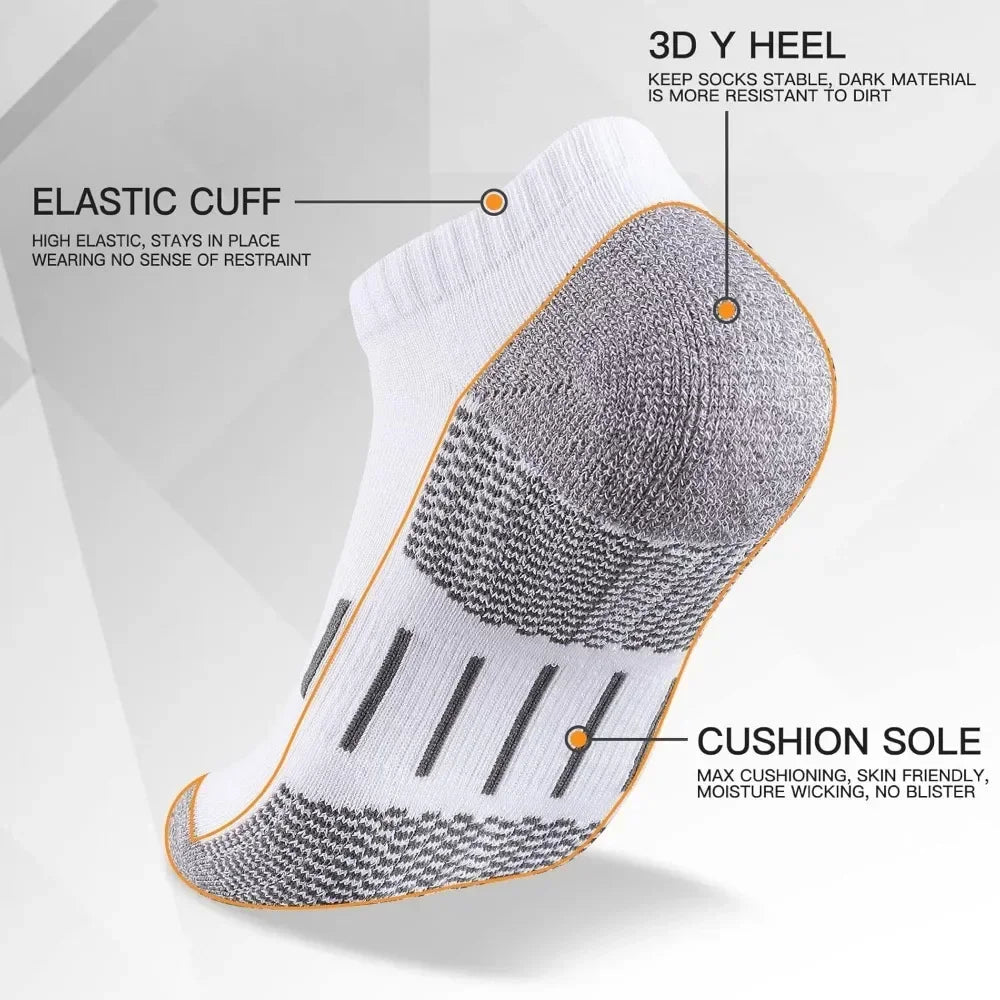 Mens Athletic Ankle Socks Moisture Wicking Cushion Running Low Cut Sock 6 Pack