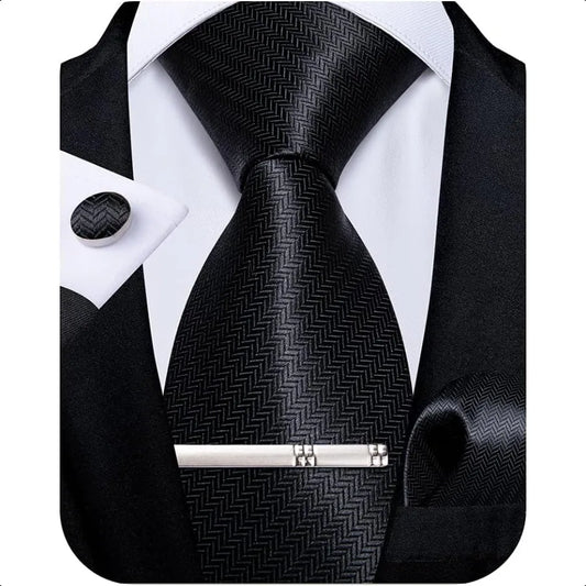 DiBanGu Mens Silk Necktie Solid Color Tie and Pocket Square Cufflink Tie Clip Set Woven Plain Ties for Men Wedding Party