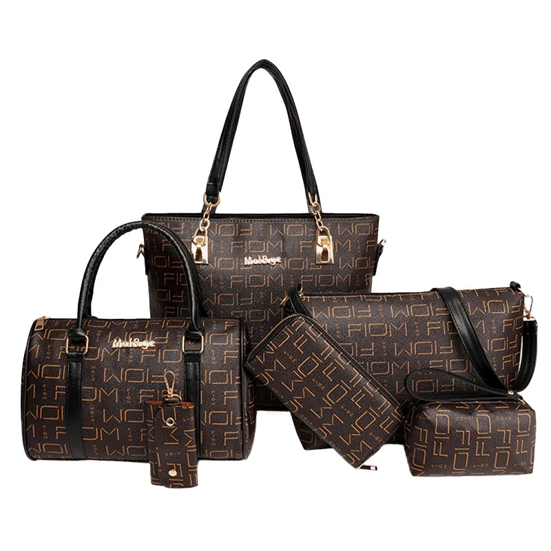 Pahajim 6-Pcs Women Handbag Purse Shoulder Totes Satchel Bags Top-Handle Boston Bag Crossbody Bag Wallet Messenger Set