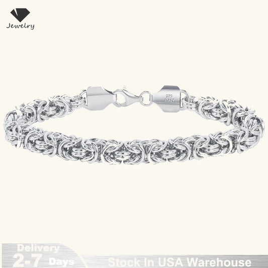 New S925 Sterling Silver Byzantine Emperor Chain Bracelet for Men Women Polished Miami Cuban Smooth Kpop Jewelry Ships from USA