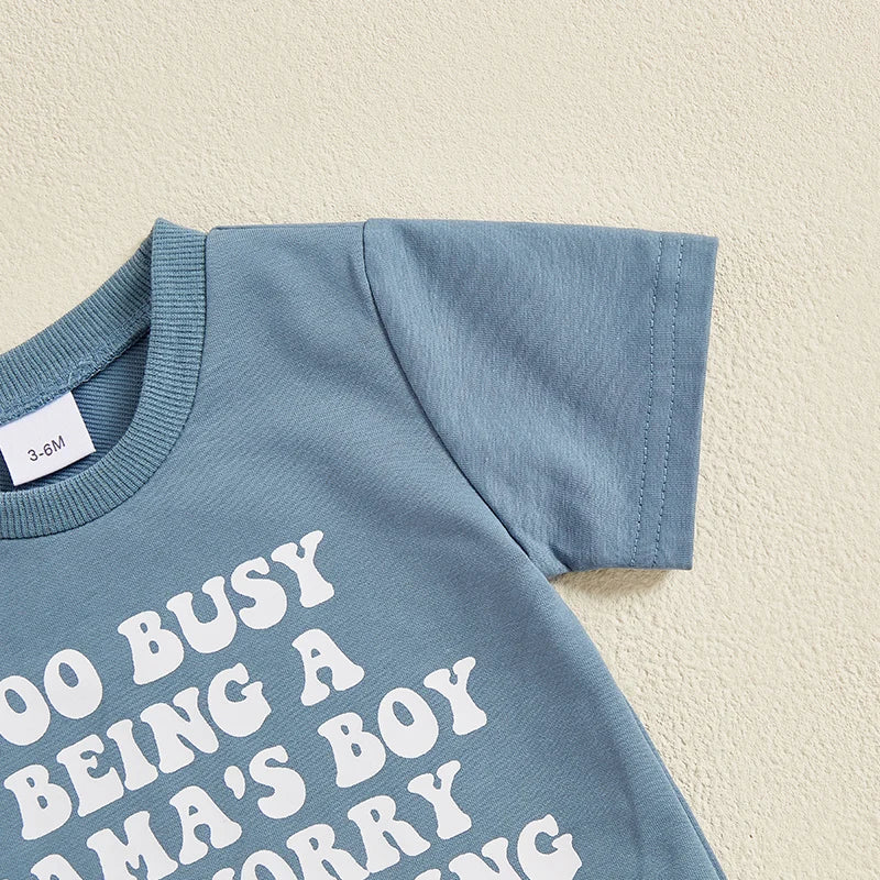 Boys Summer Outfits Cute Letter Print T-Shirts with Elastic Waist Shorts - 2-Piece Set for Toddler Boys