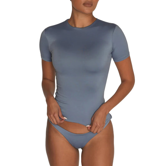 Women T-shirt Crew Neck Short Sleeve Solid  Fit Summer Tops for Casual Daily