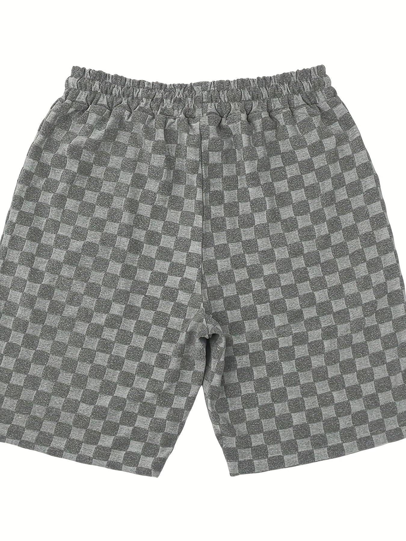 Men's Summer Jacquard Plaid Short-Sleeve T-Shirt And Loose Straight-Leg Casual Shorts Set