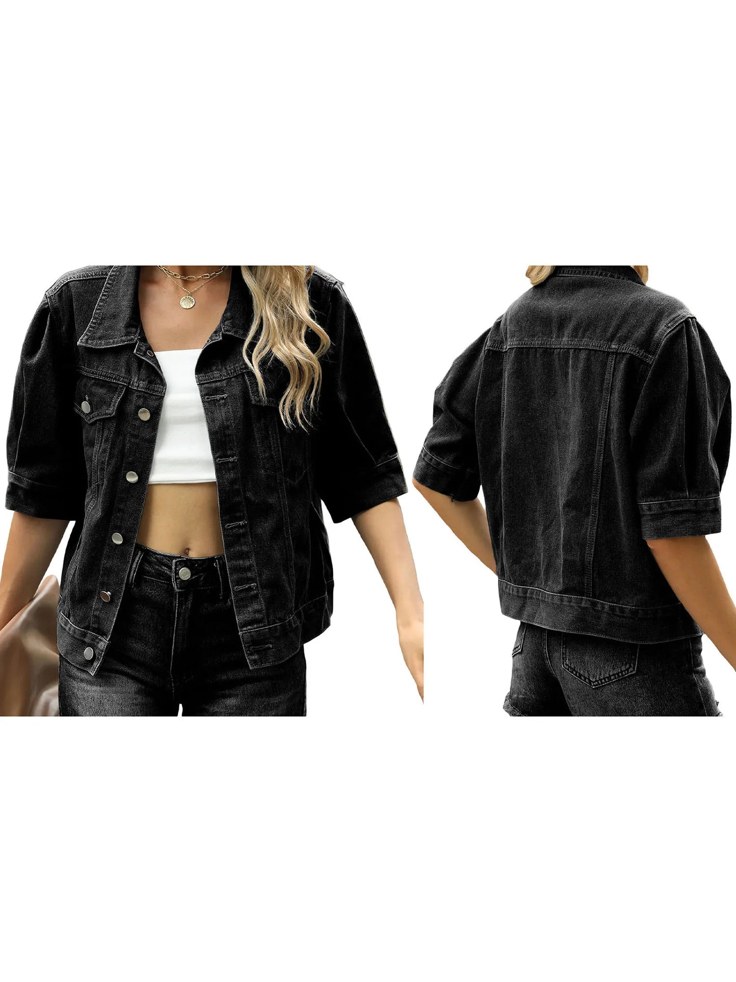 Women s Denim Jacket Long Sleeve Turn-down Collar Button Closure Solid Casual Coat Streetwear Fashion Outwear