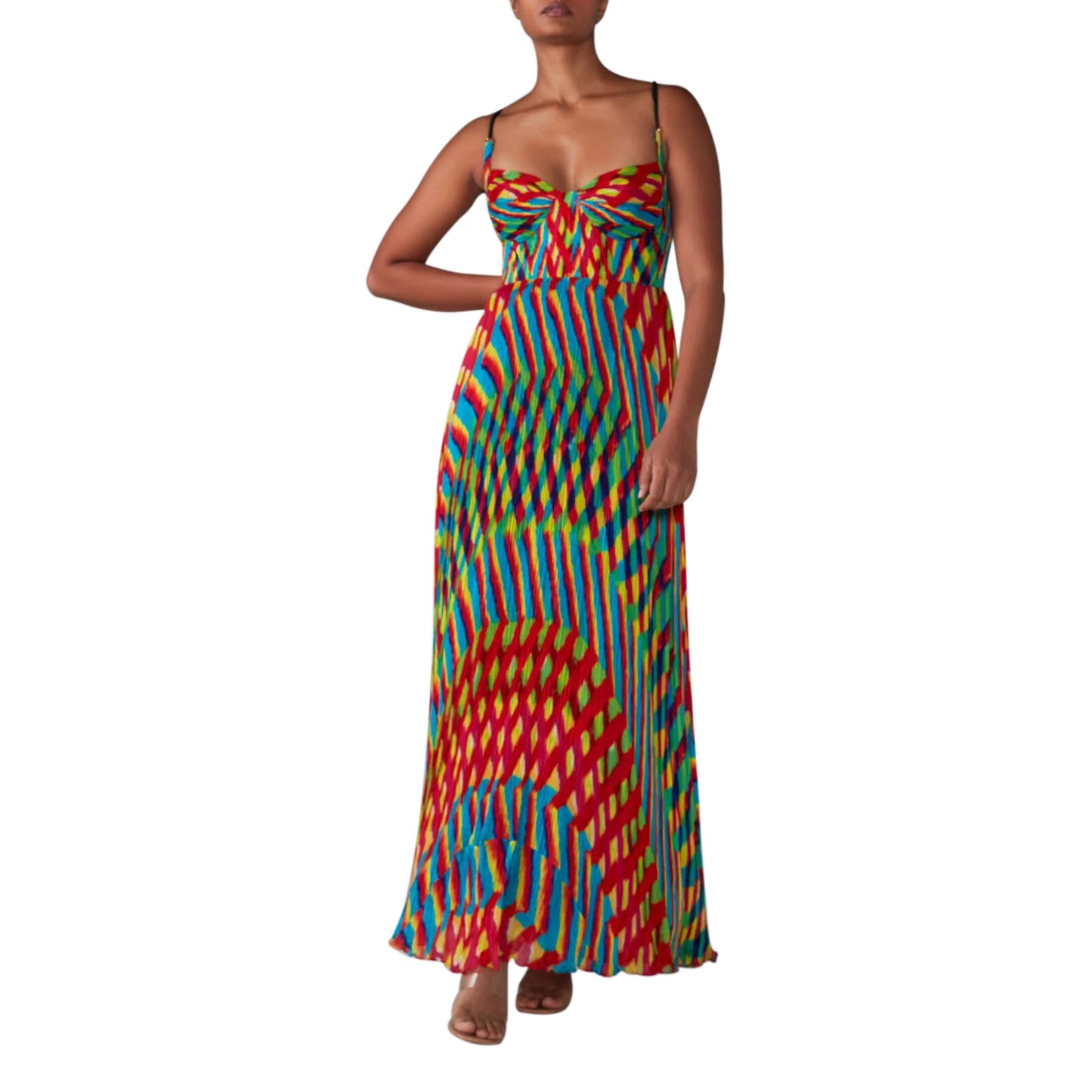 Women s Long Slip Dress Contrast Line Print Sleeveless Spaghetti Strap Backless Flowy Dress