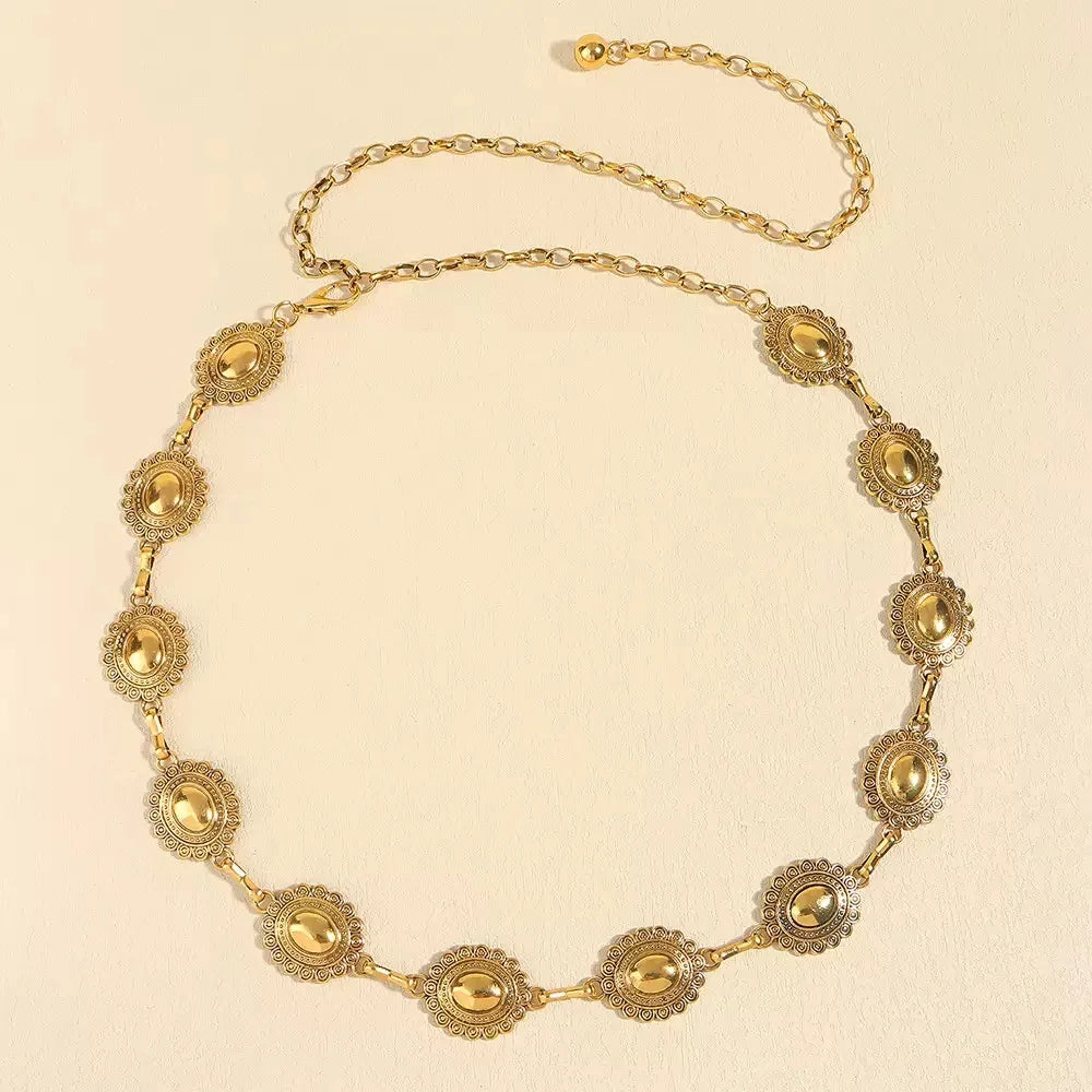 Vintage Bronze Alloy Round Waist Chain One Piece Fashionable Belt Accessory Boho Metal Waist Jewelry