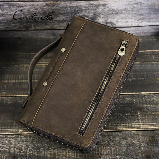 CONTACT'S Men's Clutch Designer Genuine Leather Male Handbag Double Zipper Long Purse Casual Wallet Bag Clutch High Quality