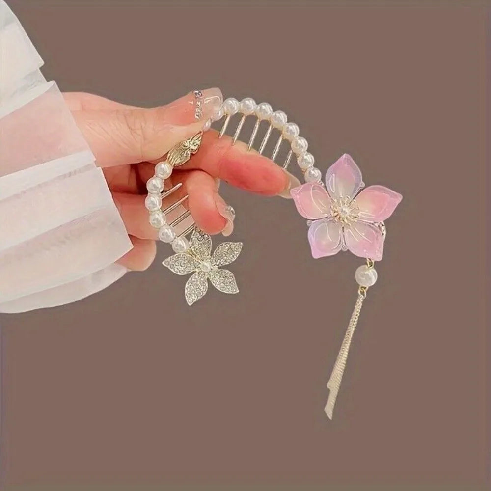 6pcs Pearl Ponytail Claw Clip, Tassel Claw Clip, Metal Claw Clip Hair Accessory for Girls and Women