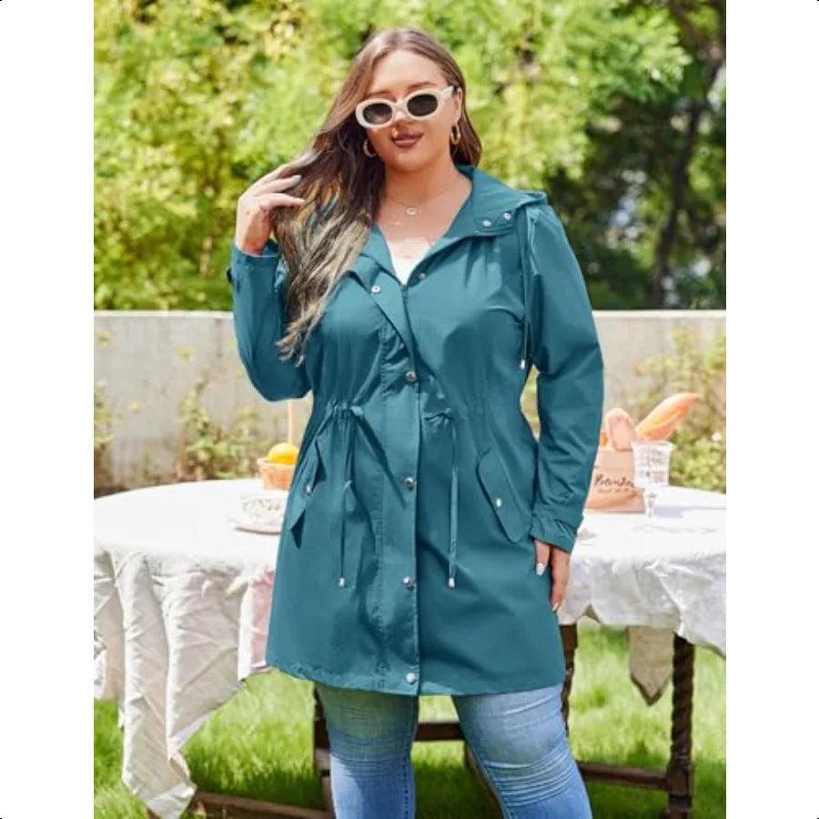 IN'VOLAND Plus Size Rain Jackets For Women Waterproof Rain Coats with Hood Lightweight Windbreaker Outdoor Trench Coat